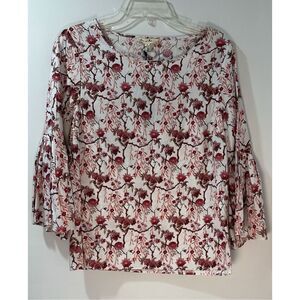 Jane & Delancey womens white pink floral 3/4 bell sleeve top Small NWT. #40-1017